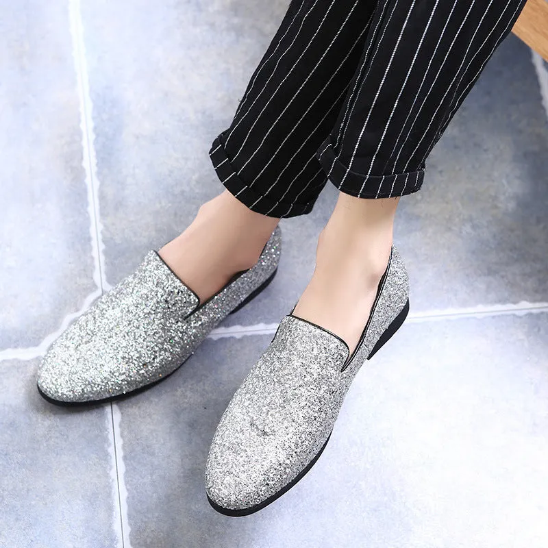 Gold Paillette Men Loafer Dress Shoes