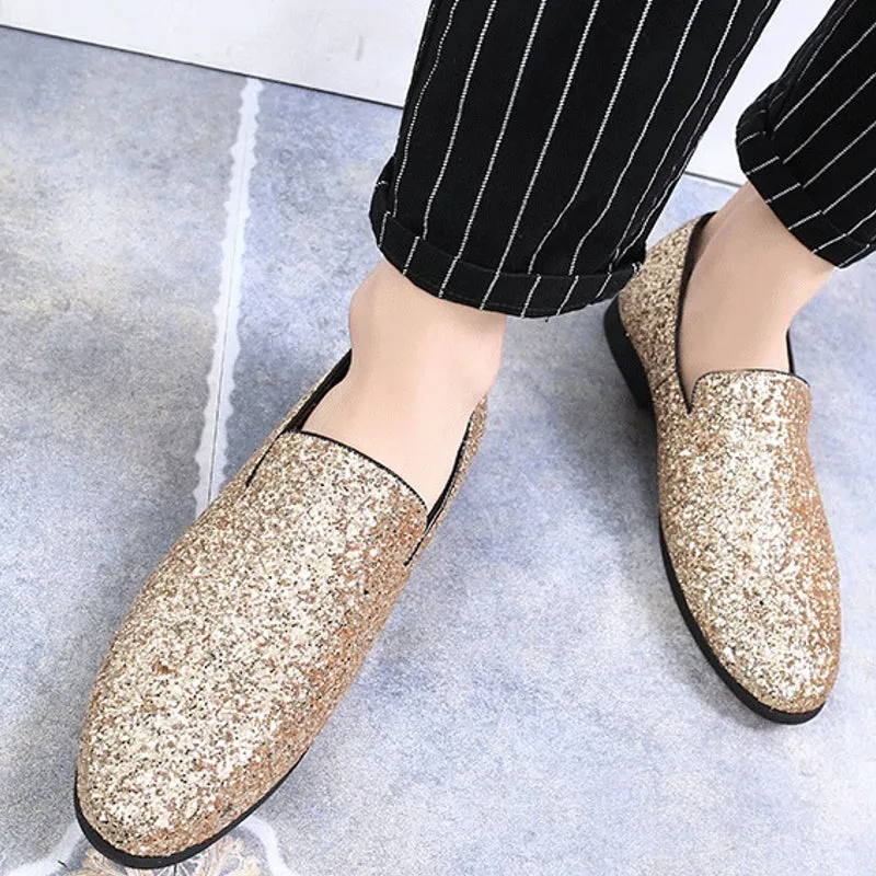 Gold Paillette Men Loafer Dress Shoes