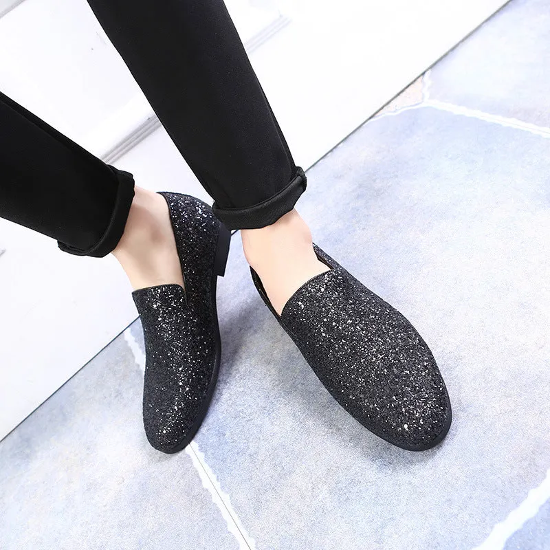 Gold Paillette Men Loafer Dress Shoes