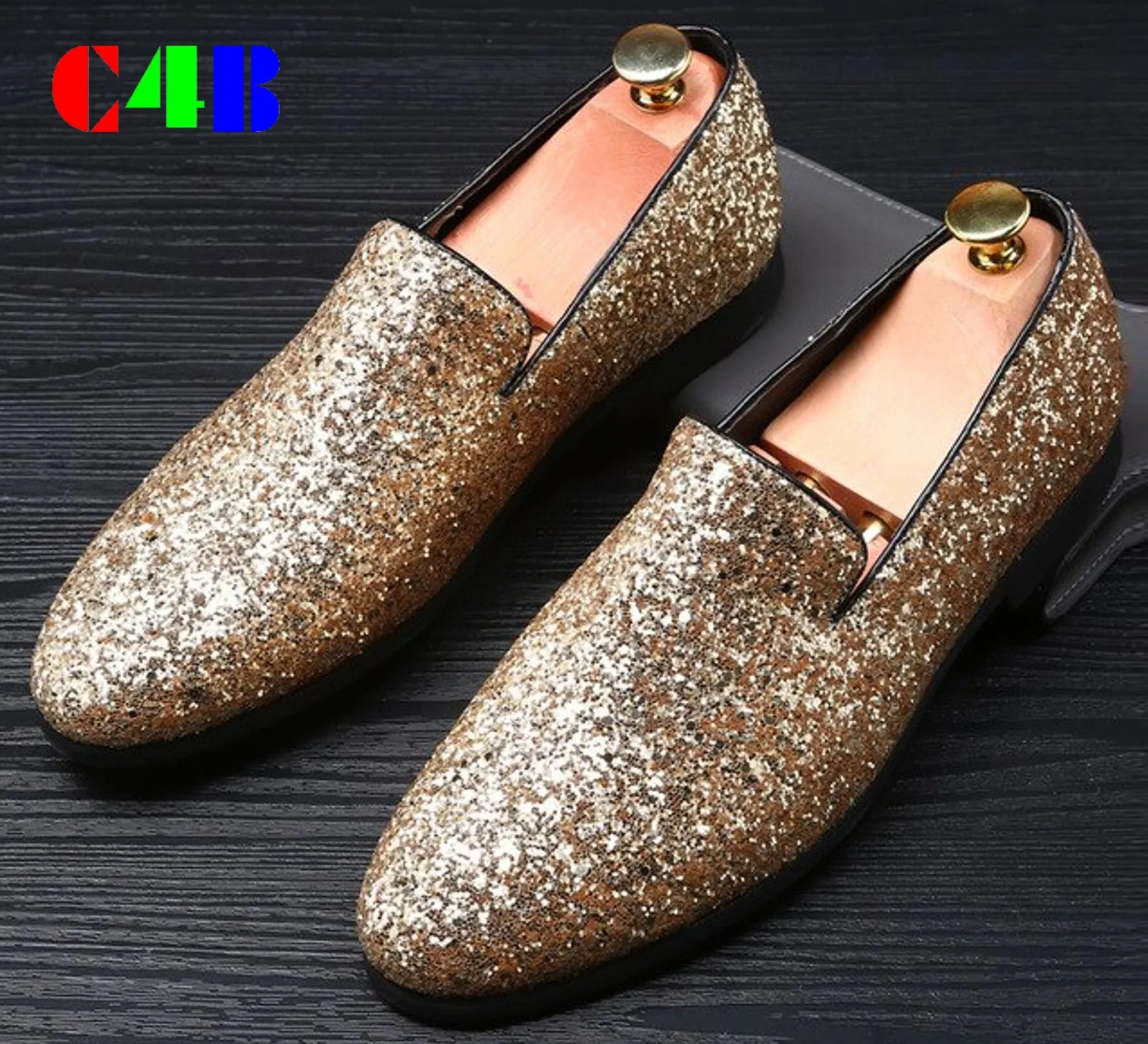 Gold Paillette Men Loafer Dress Shoes