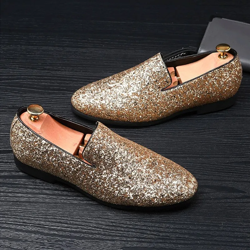 Gold Paillette Men Loafer Dress Shoes