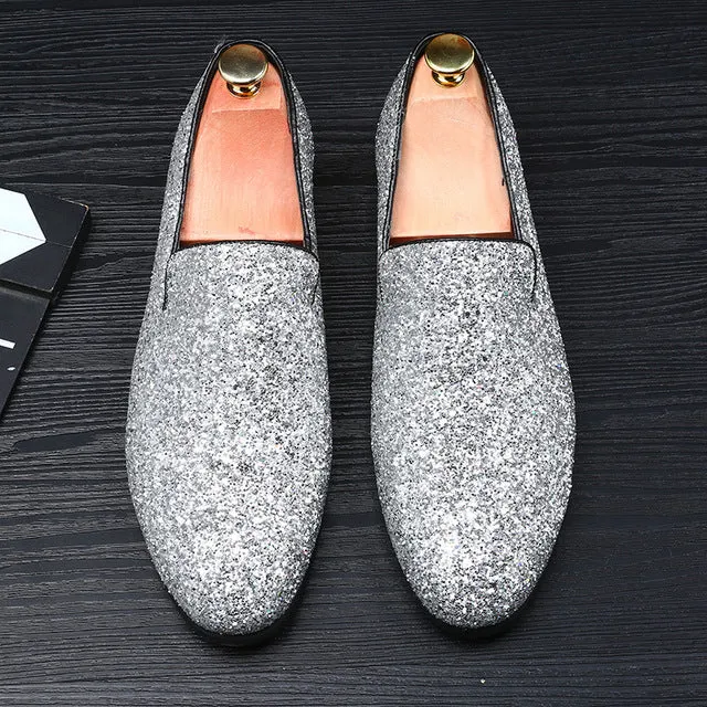 Gold Paillette Men Loafer Dress Shoes