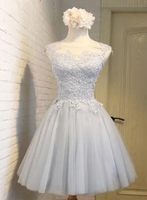 Grey Round Neckline Knee Length Party Dress, Grey Homecoming Dresses