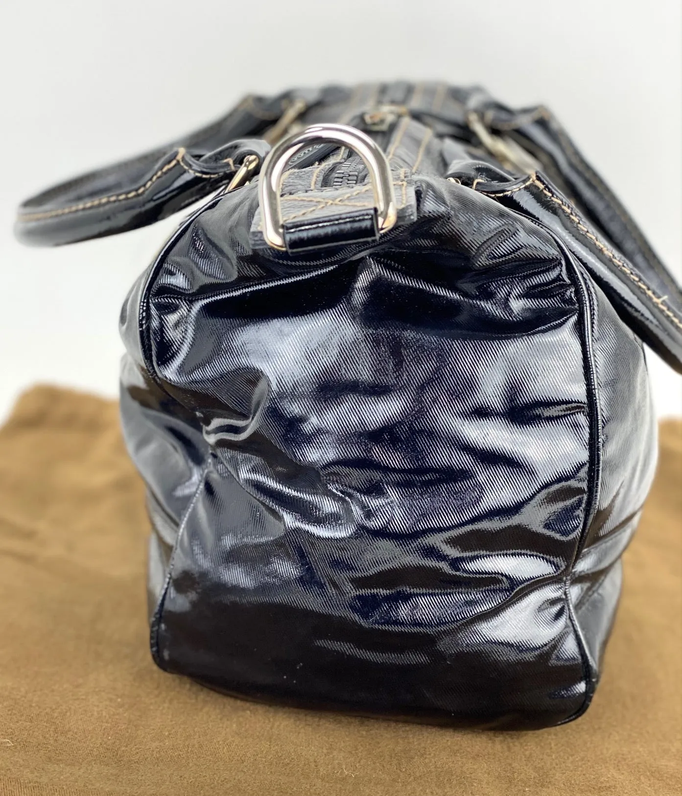 GUCCI Dialux Snow Glam Black Canvas and Leather Boston Shoulder Bag
