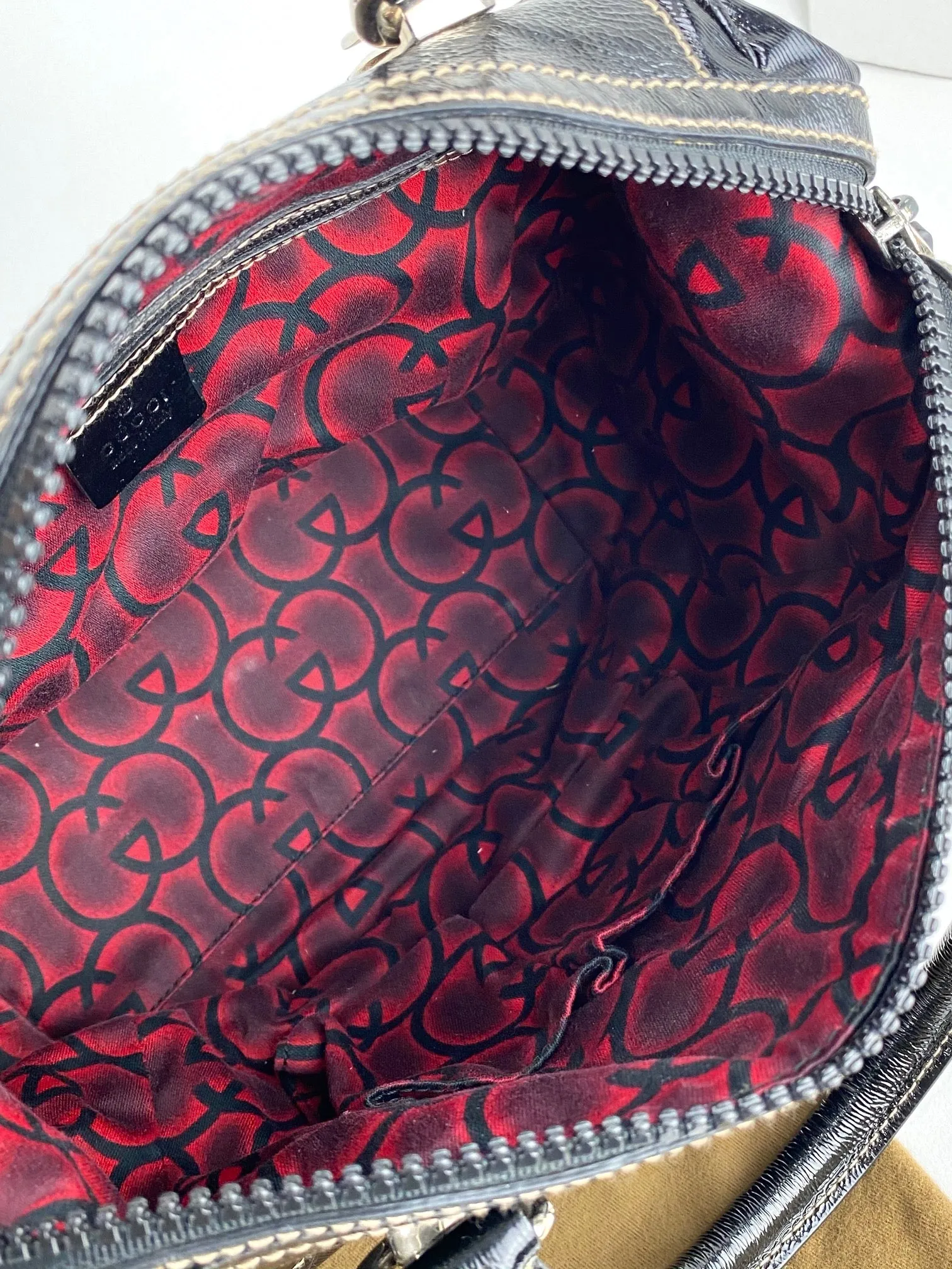 GUCCI Dialux Snow Glam Black Canvas and Leather Boston Shoulder Bag