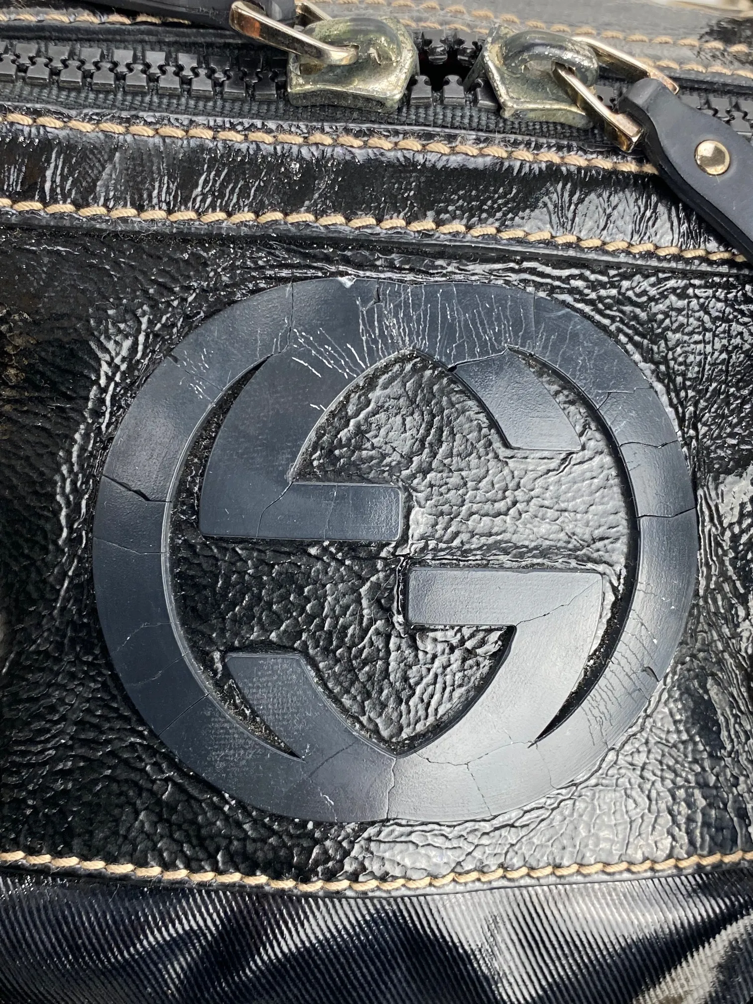 GUCCI Dialux Snow Glam Black Canvas and Leather Boston Shoulder Bag