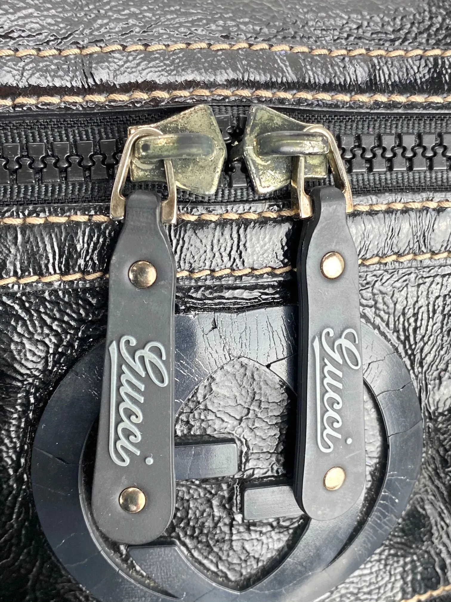 GUCCI Dialux Snow Glam Black Canvas and Leather Boston Shoulder Bag