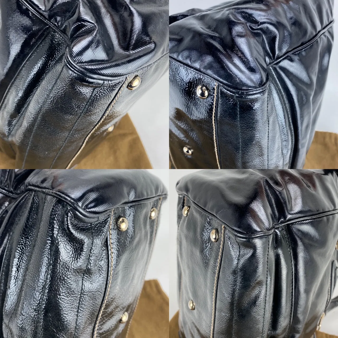 GUCCI Dialux Snow Glam Black Canvas and Leather Boston Shoulder Bag