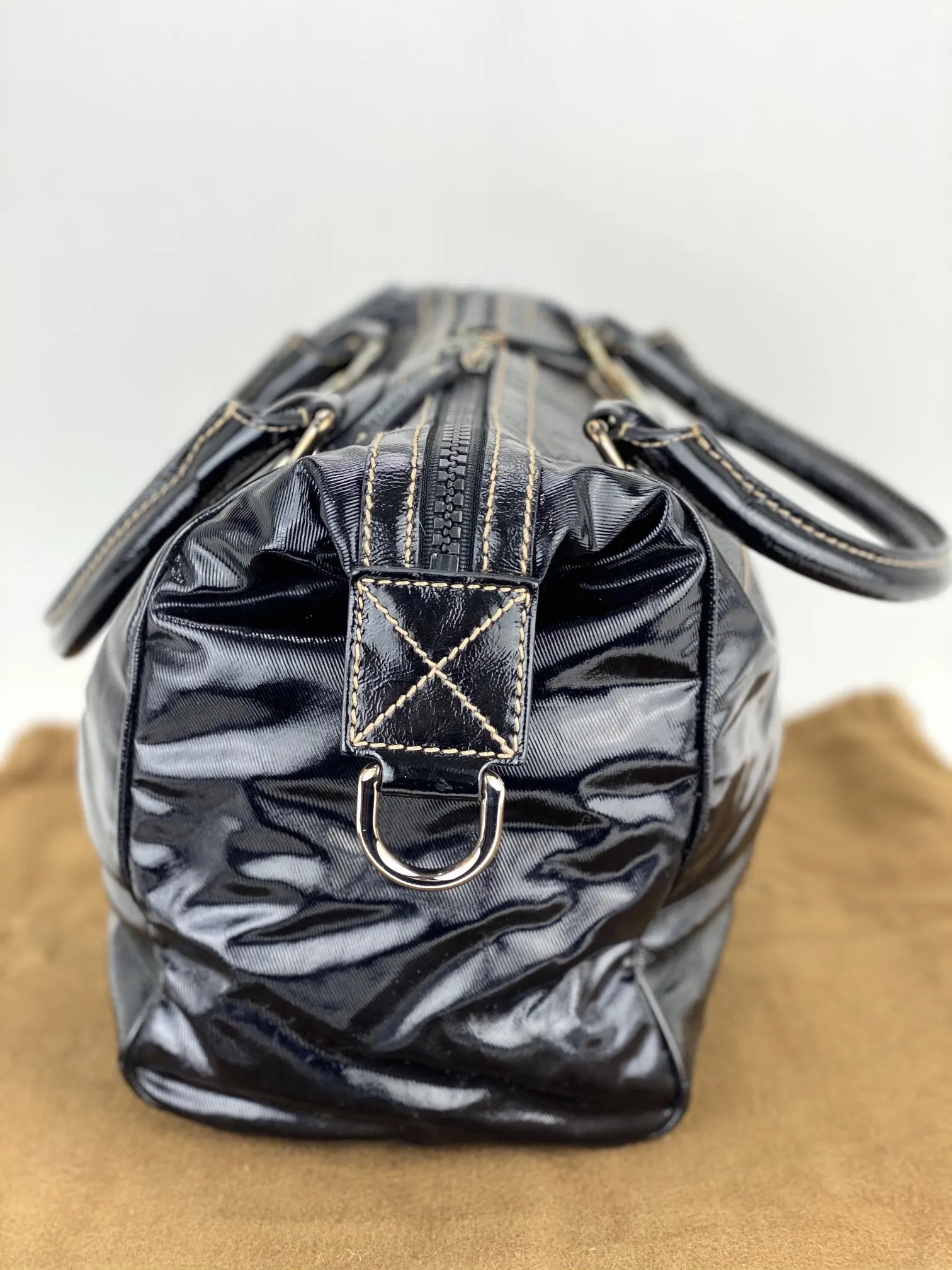 GUCCI Dialux Snow Glam Black Canvas and Leather Boston Shoulder Bag