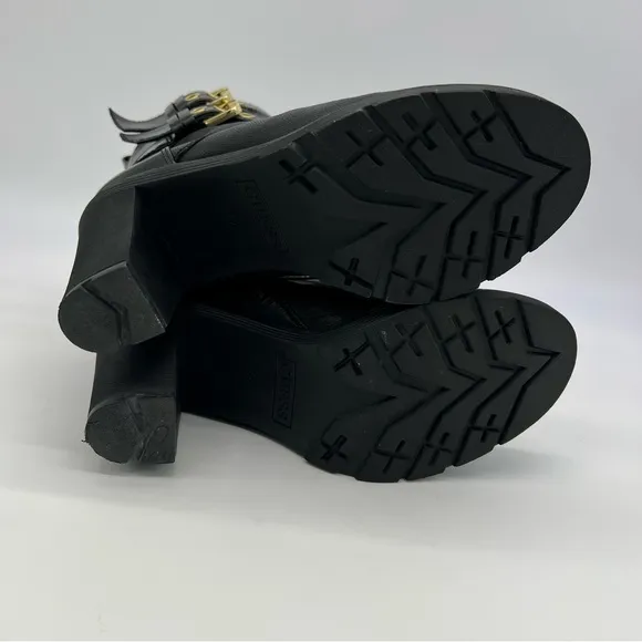 Guess Finlay Combat Lace-Up High Heel Ankle Boot Size 8M Black Zip Gold