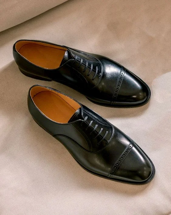 Handmade Black Oxford Leather Dress Shoes for Men