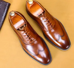 Handmade Tan Oxford Leather Shoes for Men