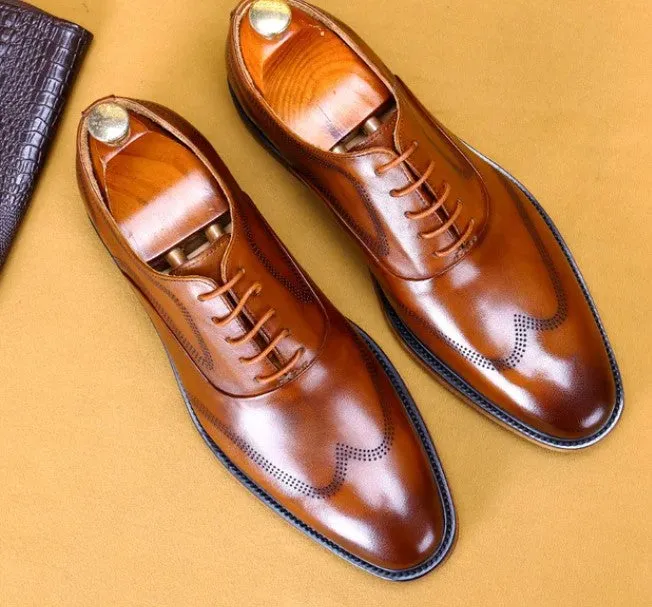 Handmade Tan Oxford Leather Shoes for Men