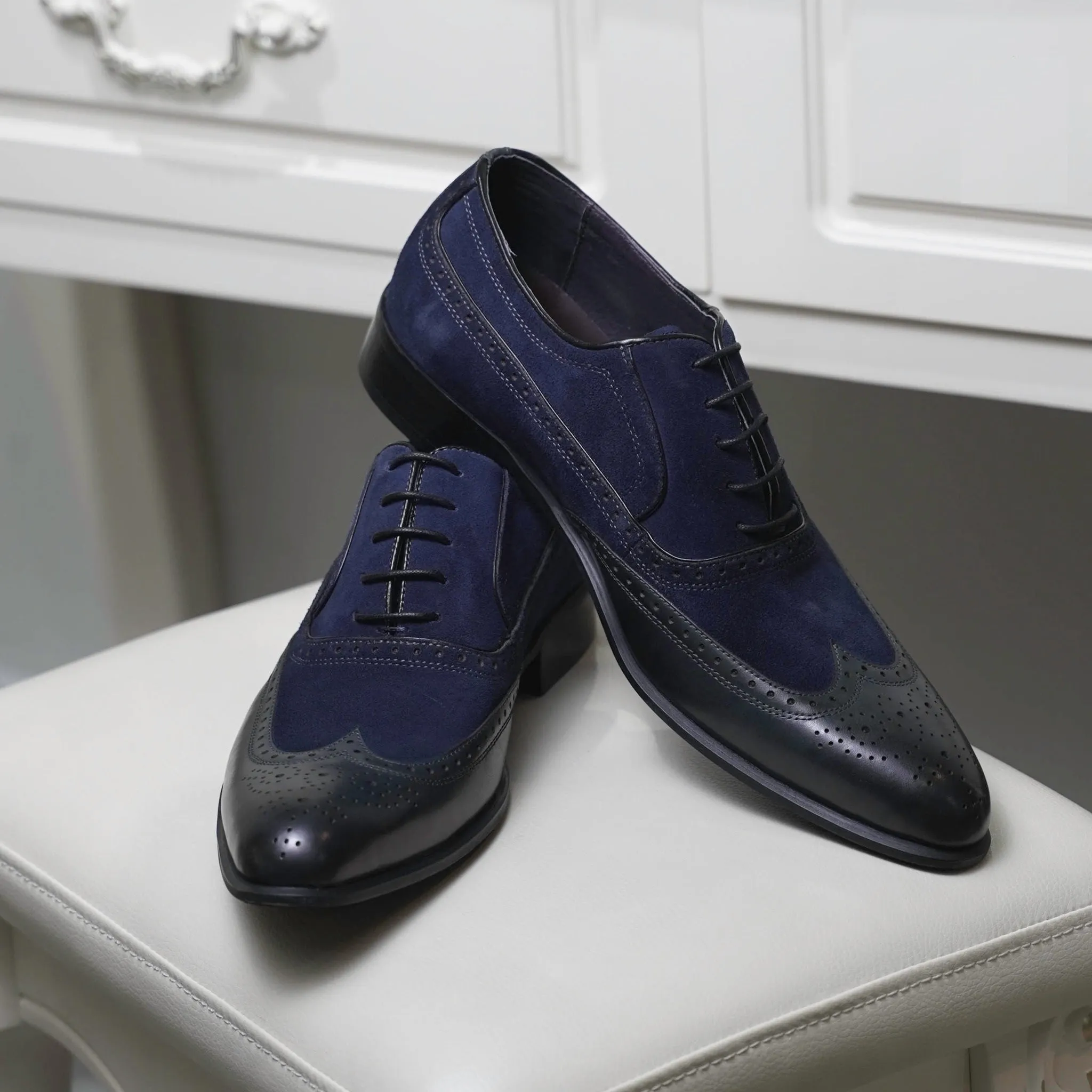Handmade Two-Tone Wingtip Dress Shoes for Men