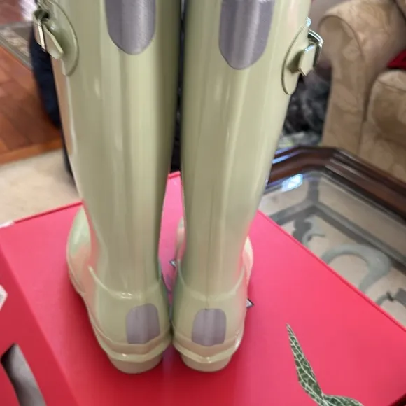 HunterKids' Rain Boots Knee HighCushioned Footbed Lining Muffled Green 5 Big Kid