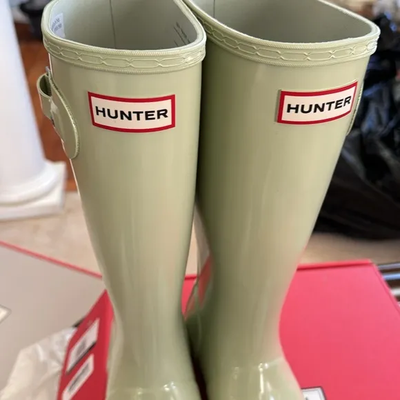 HunterKids' Rain Boots Knee HighCushioned Footbed Lining Muffled Green 5 Big Kid