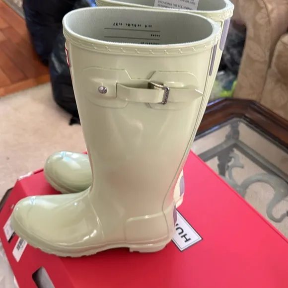 HunterKids' Rain Boots Knee HighCushioned Footbed Lining Muffled Green 5 Big Kid