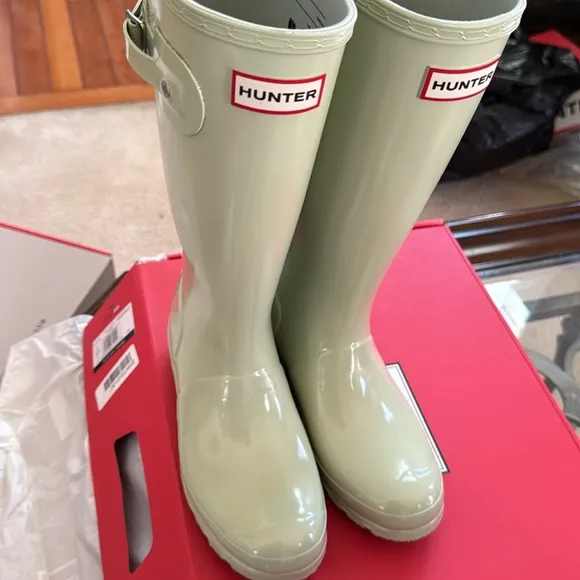 HunterKids' Rain Boots Knee HighCushioned Footbed Lining Muffled Green 5 Big Kid