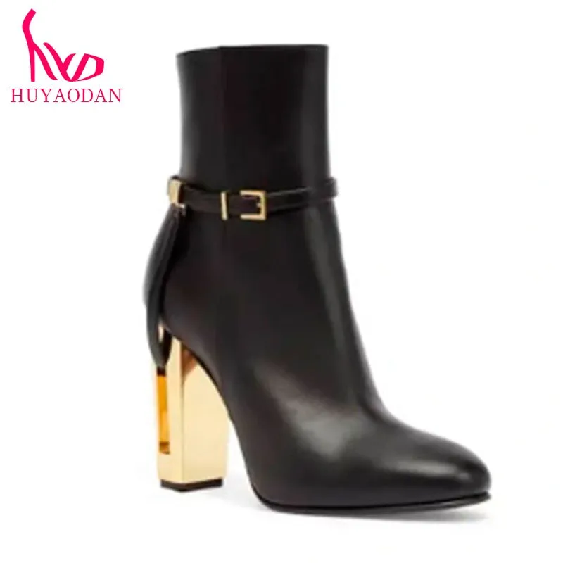 HUYAODAN Top Qulaity 2023 New Fashion Autumn WInter Warm Knee High Boots Sexy High Heels Zipper Black Brown Dress Party Size 42