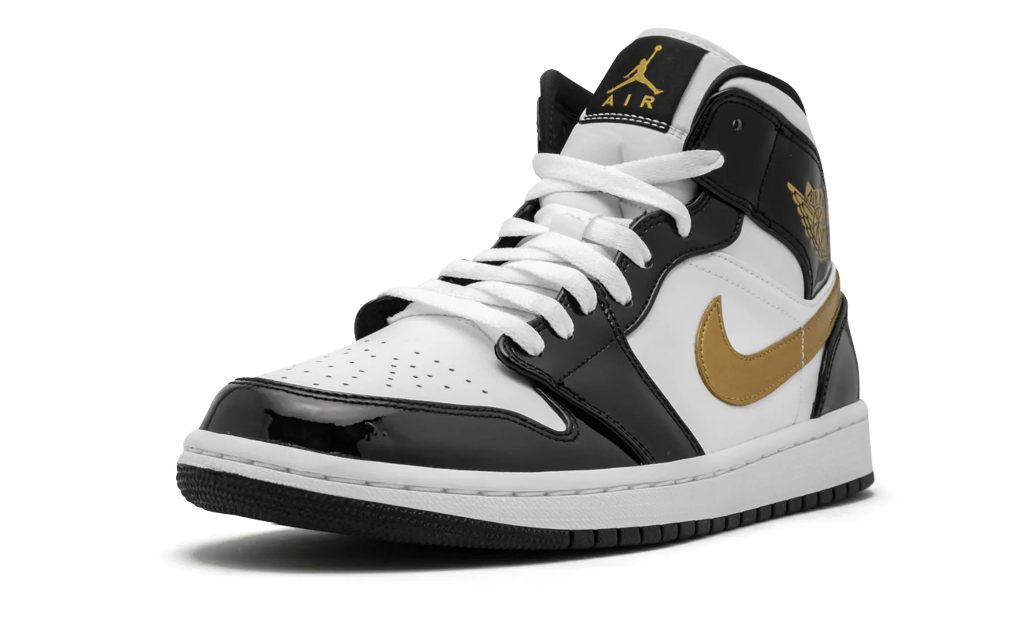 Jordan 1 Mid "Black Gold Patent Leather"
