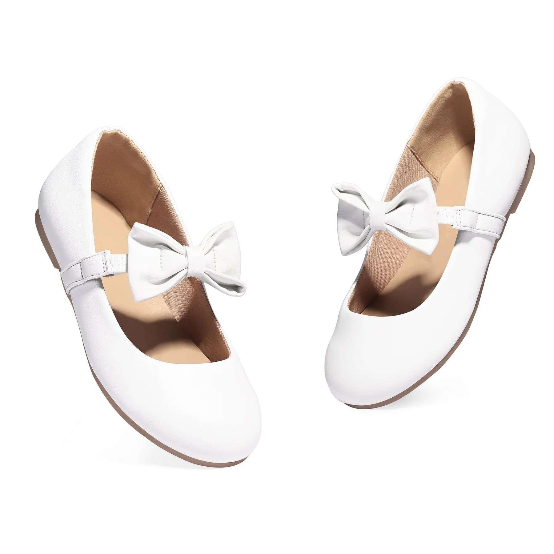 Kids Dress Shoes-Bow Elastic Strap Mary Jane Flats