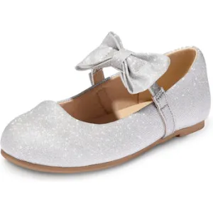 Kids Dress Shoes-Bow Strap Glitter Mary Jane Flats