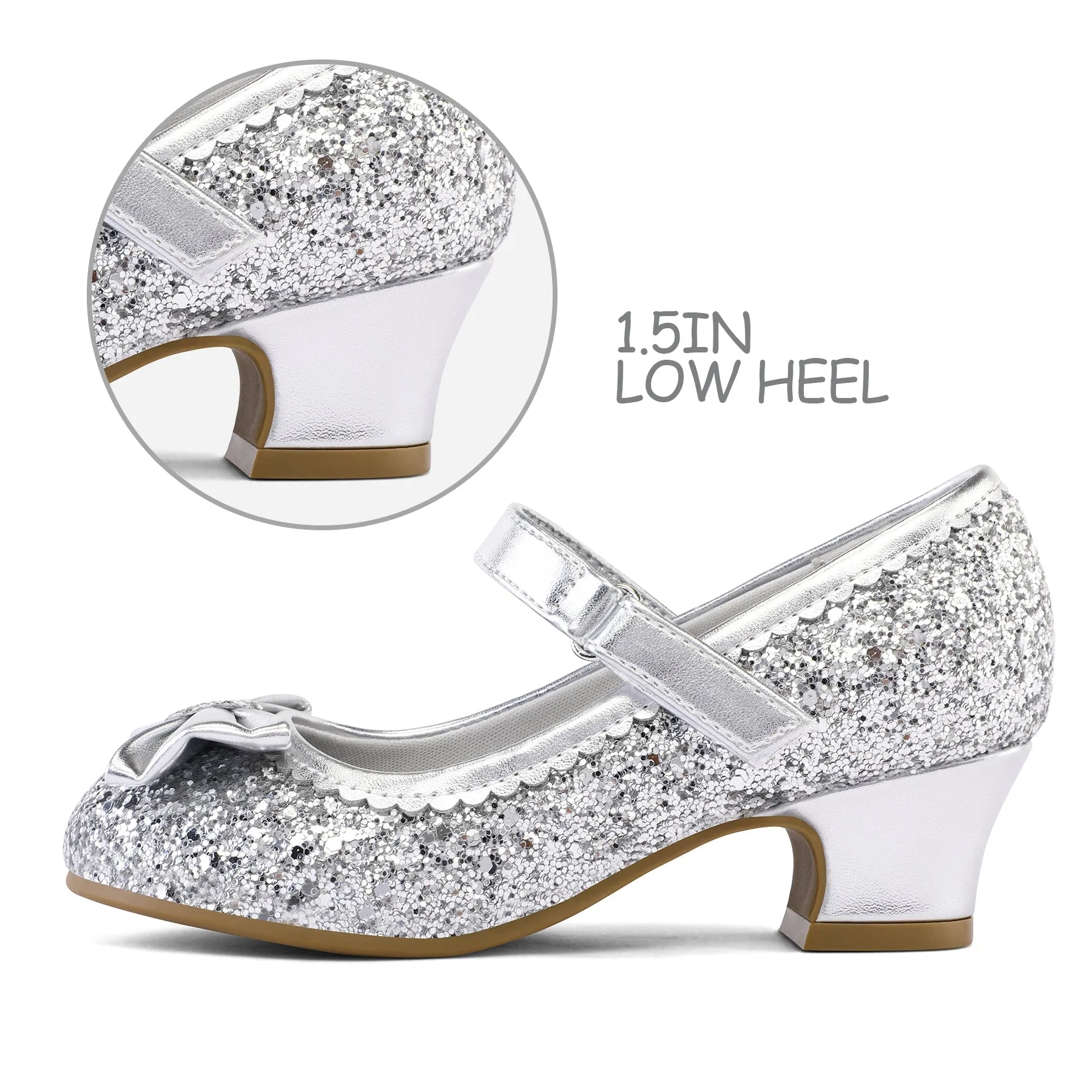 Kids Dress Shoes-Low Heel Sequined Mary Jane Flats