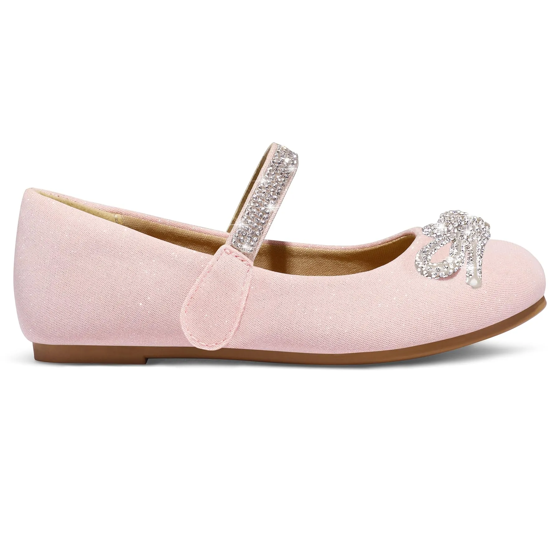 Kids Dress Shoes-Pink Mary Janes with Diamond Bow