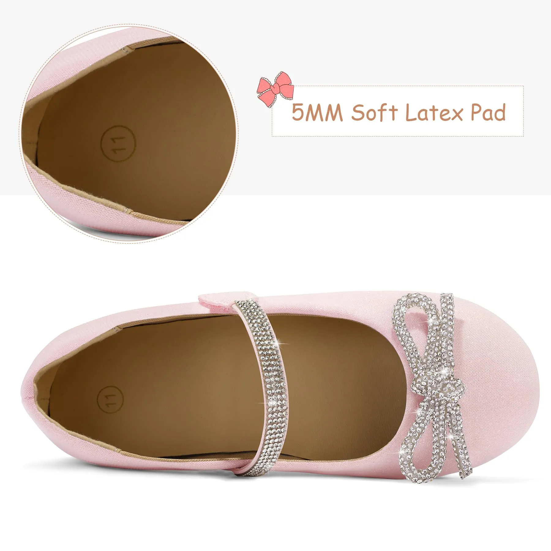 Kids Dress Shoes-Pink Mary Janes with Diamond Bow