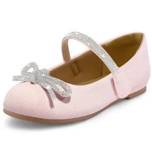 Kids Dress Shoes-Pink Mary Janes with Diamond Bow