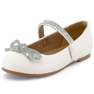 Kids Dress Shoes-Rhinestone Bow Embellished Glitter Mary Jane Flats