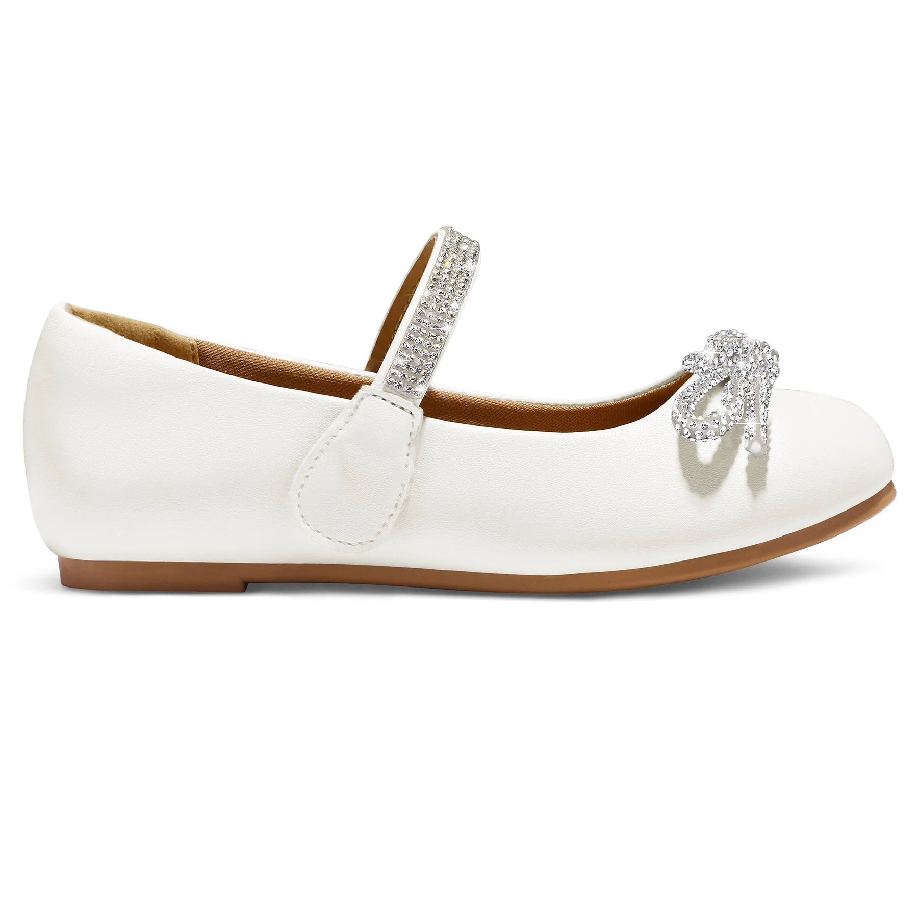 Kids Dress Shoes-Rhinestone Bow Embellished Glitter Mary Jane Flats