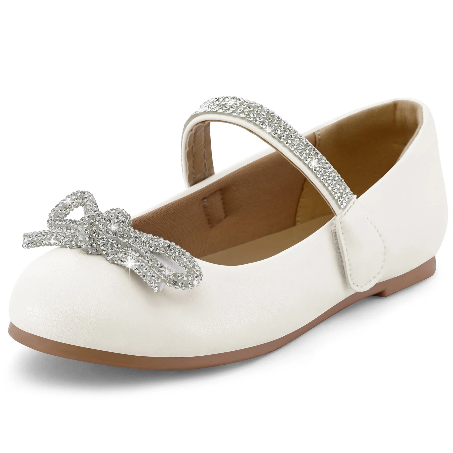 Kids Dress Shoes-Rhinestone Bow Embellished Glitter Mary Jane Flats