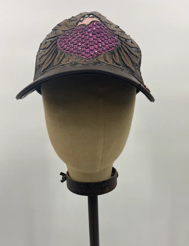 Kippys Leather Cap - Brown w/ Pink Heart