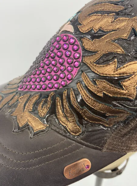 Kippys Leather Cap - Brown w/ Pink Heart
