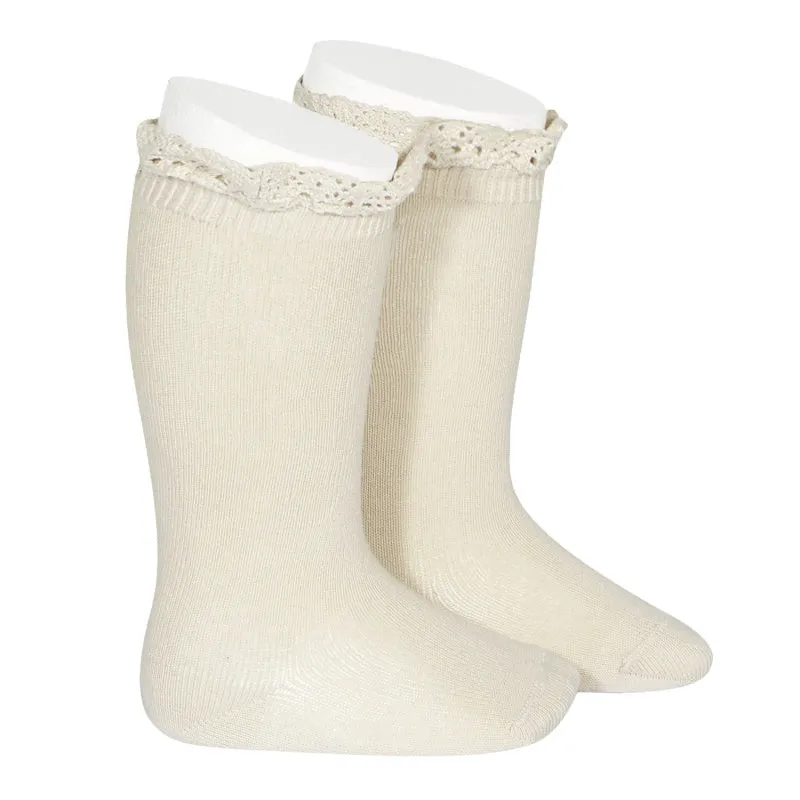 KNEE SOCKS WITH LACE EDGING CUFF SOCKS,LINEN 2.409/2 304