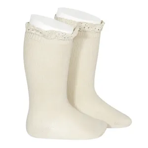 KNEE SOCKS WITH LACE EDGING CUFF SOCKS,LINEN 2.409/2 304