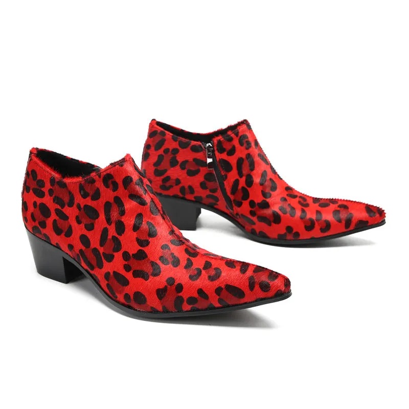 Korean version of business pointed trend leather shoes men's red inner height increase casual patent leather hairstylist trend zipper wedding shoes