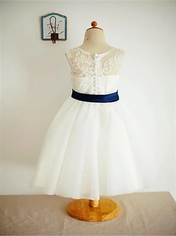 Lace Tulle Princess Sleeveless Flower Girl Dresses Ankle Length Dress