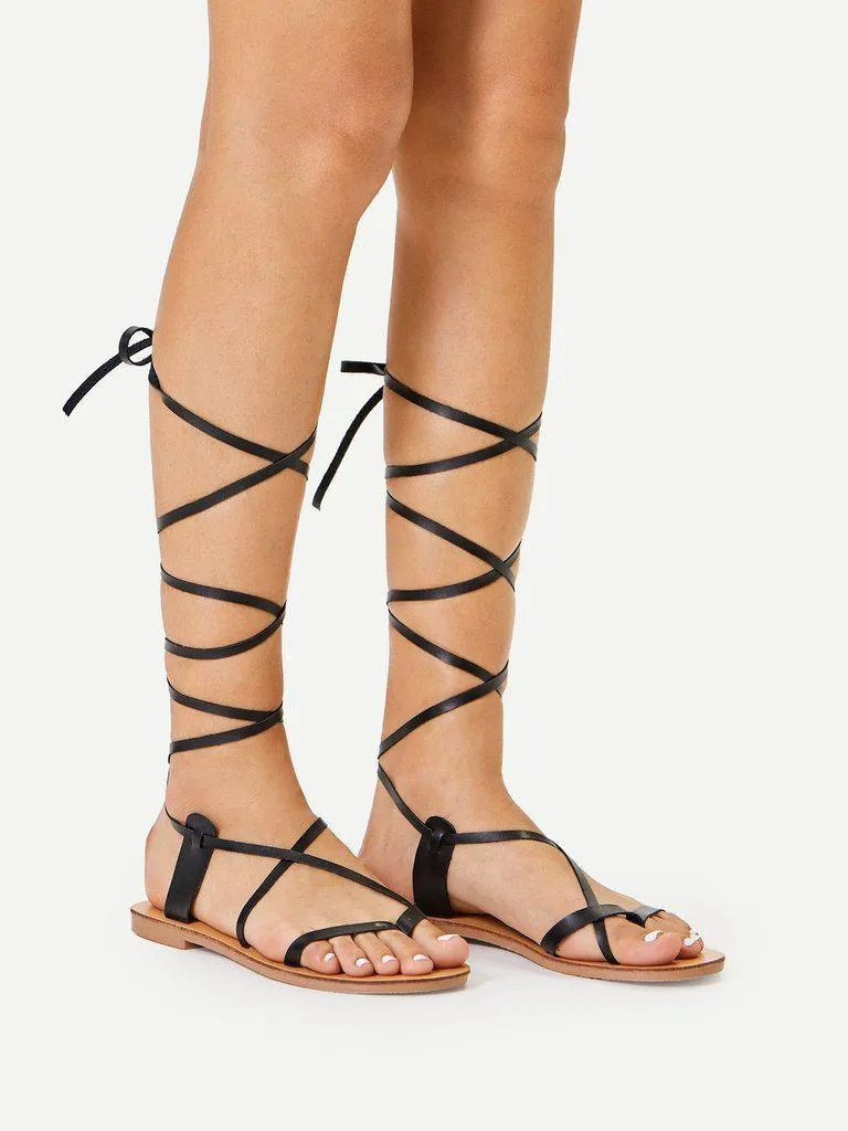 Lace Up Knee High Gladiator Sandal Boots