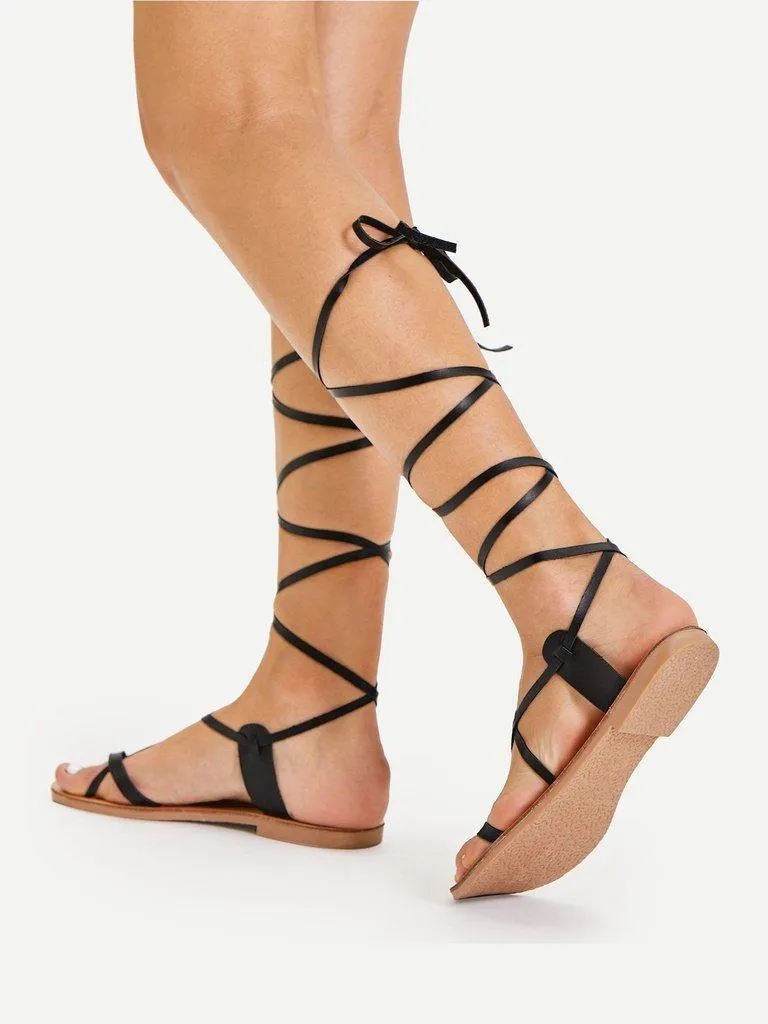 Lace Up Knee High Gladiator Sandal Boots