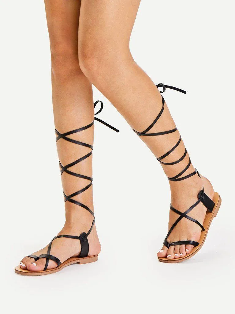 Lace Up Knee High Gladiator Sandal Boots
