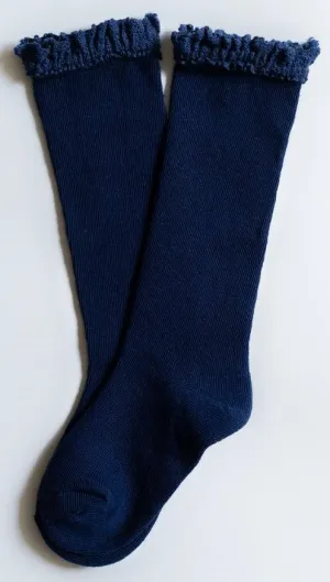 Little Stocking Co Lace Top Knee High Socks - Navy Blue