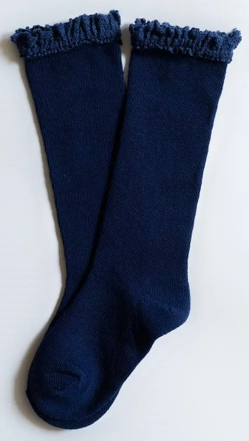 Little Stocking Co Lace Top Knee High Socks - Navy Blue