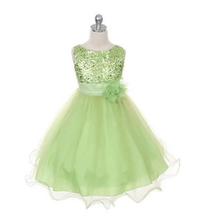 Long Organza Jewel Sleeveless Flower Girl Dresses Ball Gown With Hand-Made Flower