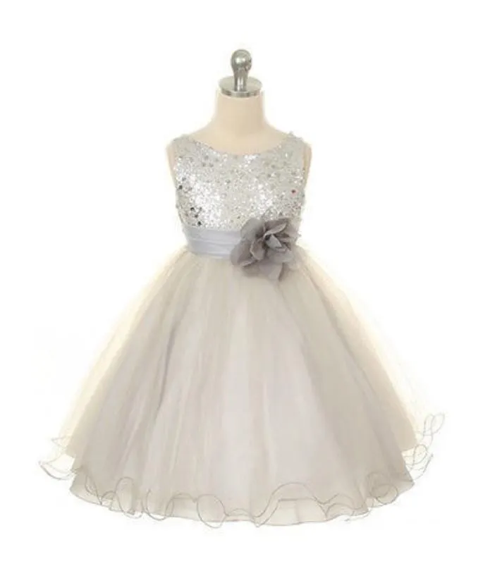 Long Organza Jewel Sleeveless Flower Girl Dresses Ball Gown With Hand-Made Flower