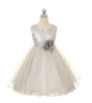 Long Organza Jewel Sleeveless Flower Girl Dresses Ball Gown With Hand-Made Flower