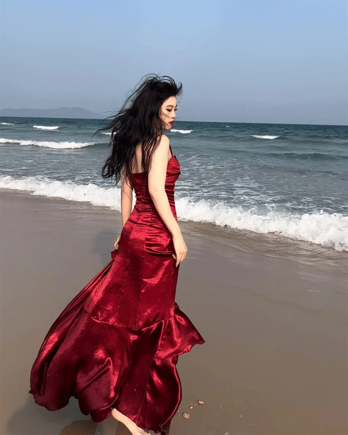 Lovely Wine Red Satin Mermaid Sweetheart Straps Evening Dress, Wine Red Prom Dress