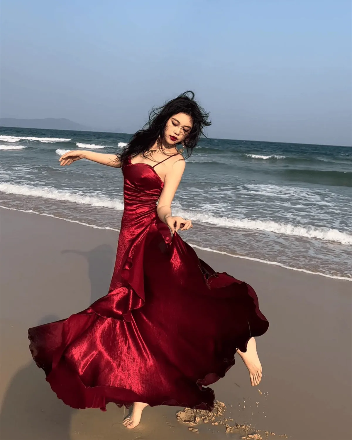 Lovely Wine Red Satin Mermaid Sweetheart Straps Evening Dress, Wine Red Prom Dress