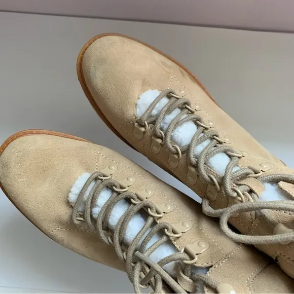 MARC FISHER Mallie Lace Up Hiker Boots Beige Sz 8.5M